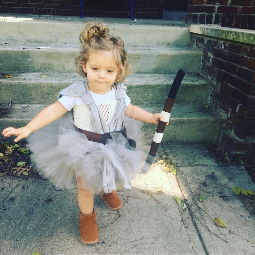 Rey from Star Wars. Toddler Gray Tulle Costume Dress with Brown Belt